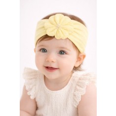 Bentita lata galbena pentru bebeluse cu floare aplicata