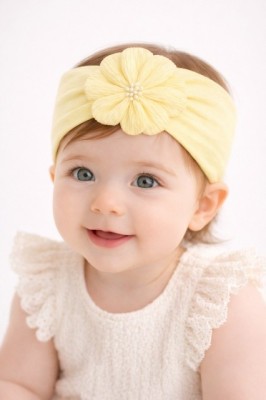 Bentita lata galbena pentru bebeluse cu floare aplicata foto