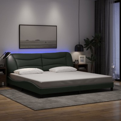 vidaXL Cadru de pat cu LED fără saltea Hvar Gri &amp;icirc;nchis 200x200 cm Material 3213726 foto