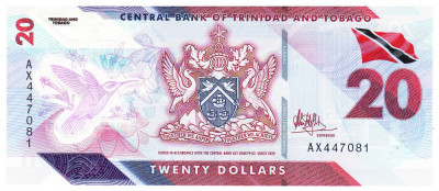 Trinidad &amp;amp; Tobago 20 Dolari 2020 Polimer Seria AX447081 foto