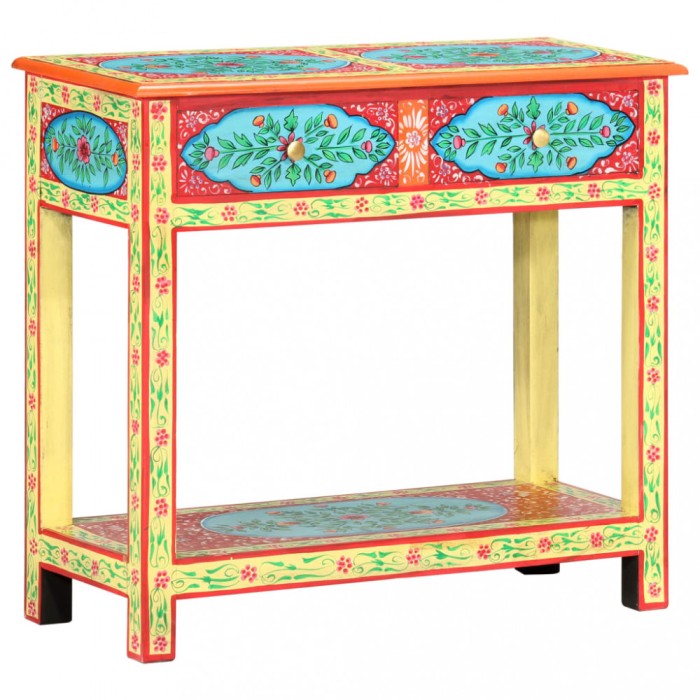 vidaXL Masă consolă pictată manual, 80x35x75 cm, lemn masiv mango