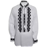 Cumpara ieftin Camasa Tip Ie Traditionala de Baieti Alba cu Motiv Geometric Negru - ITB17