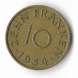 Moneda 10 franken 1954 - Saarland
