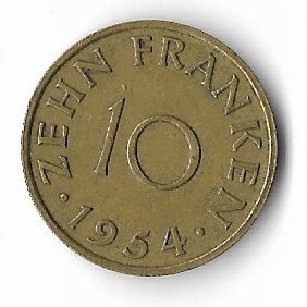 Moneda 10 franken 1954 - Saarland