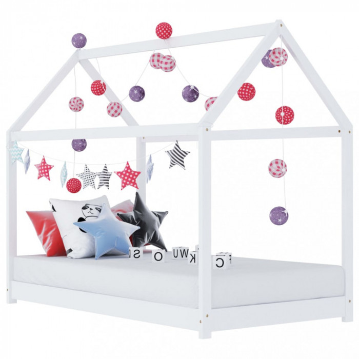 vidaXL Cadru pat de copii, alb, 70 x 140 cm, lemn masiv de pin