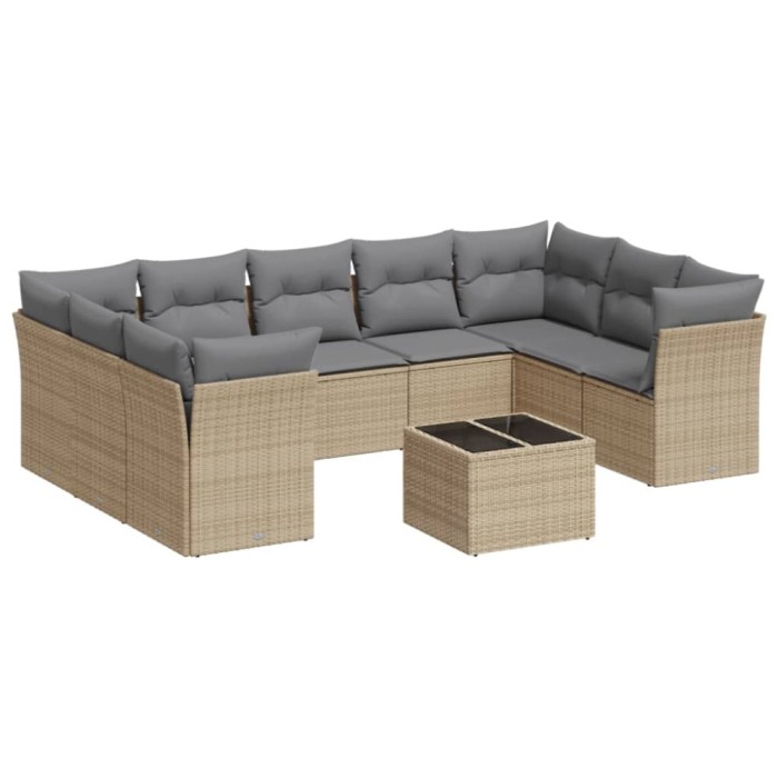 Set canapele de gradina cu perne, 10 piese, bej, poliratan