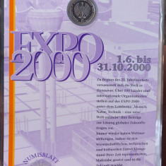 GERMANIA - FDC + MONEDA PROOF - 10 MARK 2000 A, EXPO 2000, PURITATE 925