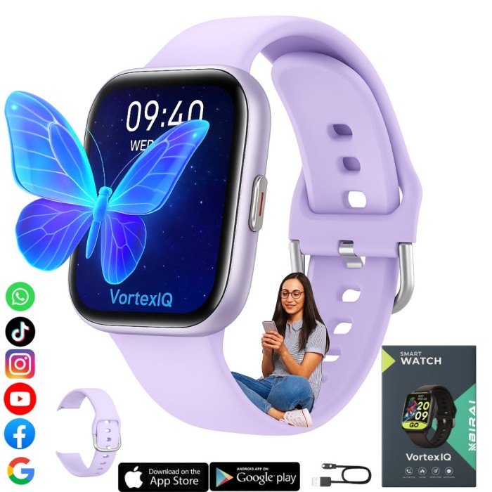 Ceas smartwatch femei, VortexIQ by BIRAI&reg;, ecran TFT1.85&quot;, inteligent, fitness, sport, rezistent apa 3ATM, smart, notificari, wireless, apel Bluetooth