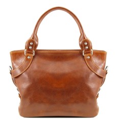 Geanta dama casual de umar, din piele naturala vachetta, miere, P165C