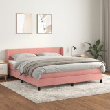 VidaXL Pat box spring cu saltea, roz, 160x200 cm, catifea