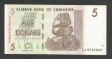 ZIMBABWE 5 DOLARI DOLLARS 2007 [17] P-66 , XF+