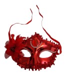 Masca de carnaval / Halloween tip woman cu floare, Rosu, Marime universala