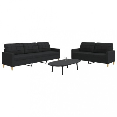 vidaXL Set de canapele, 2 piese, negru, material textil foto