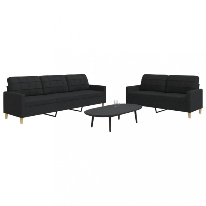 vidaXL Set de canapele, 2 piese, negru, material textil