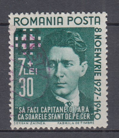 ROMANIA 1940 LP 142 I CORNELIU ZELEA CODREANU STAMPILAT