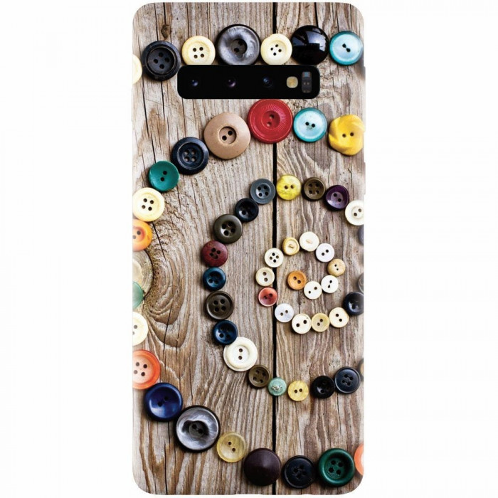 Husa silicon pentru Samsung Galaxy S10 Plus, Colorful Buttons Spiral Wood Deck