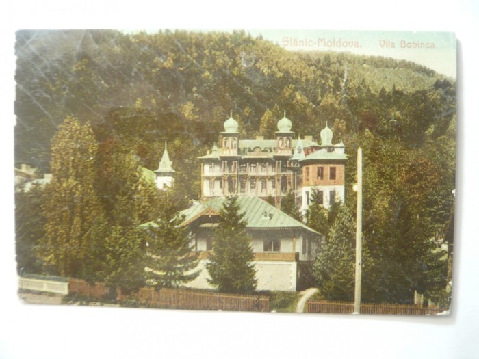 Ilustrata Slanic Moldova circulata 1908 Vila Bobinca Ed. Maier &amp; Stern