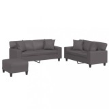Cumpara ieftin Set de canapele cu perne, 3 piese, gri, piele ecologica