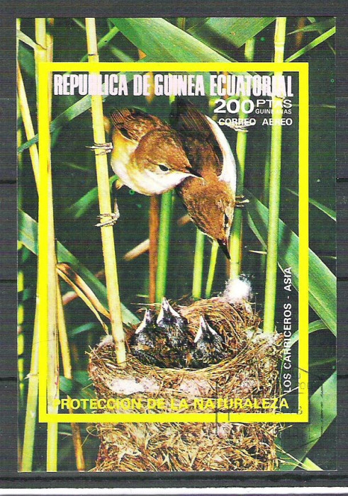 Eq. Guinea 1976 Asian birds, imperf. sheet, used M.009