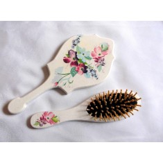 Set cu flori viu colorate, set perie par si oglinda 41778