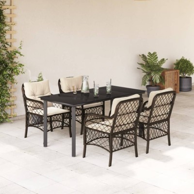 vidaXL Set mobilier de grădină, 5 piese, cu perne, maro, poliratan foto