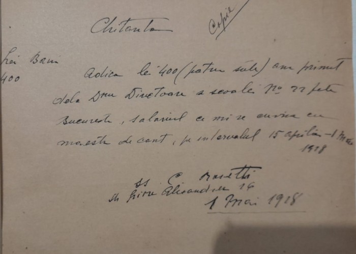 1928 Lot doc Const. Rosetti &rdquo;maestru de c&acirc;nt&rdquo; București Scoala de fete D1 muzica
