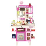 AIYAPLAY Bucătărie de Jucărie pentru Copii 3-6 Ani cu 104 Accesorii, din PP, PE și ABS, 52.5x22x100 cm, Roz | Aosom Romania