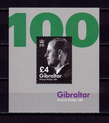 ✅(C42)Gibraltar 2021 &amp;quot;Printul Philip -100 ani de la nastere &amp;quot;,nominal 4&amp;pound; , bloc 148, MNH foto