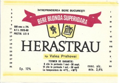 NI485 Etichetă bere superioară Herăstrău, tip Valea Prahovei, &amp;Icirc;ntreprinderea Bere București foto