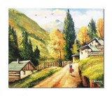 Cumpara ieftin Tablou pictat manual, Peisaj de la munte, amintiri din copilarie, 60x50cm ulei pe panza