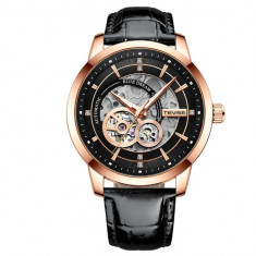 Ceas barbatesc Tevise Mecanic Automatic Skeleton Luxury Piele Elegant Clasic