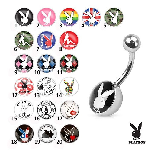 Piercing pentru buric din oțel, imagini colorate cu iepurași Playboy - Simbol: PB06