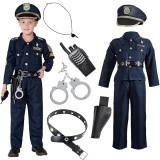 Cumpara ieftin Costum cu model politist - pentru copii 4+ ani, marime S, set complet cu catuse, walkie-talkie, fluier si curea, carnaval Cosplay, pentru petrecere an