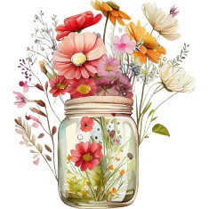 Sticker decorativ, Borcan cu Flori, Multicolor, 68 cm, 1265STK-7