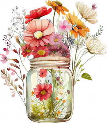 Sticker decorativ, Borcan cu Flori, Multicolor, 68 cm, 1265STK-7 foto