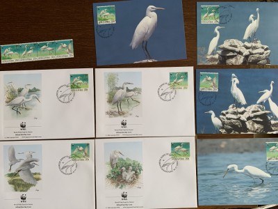 singapore - pasari - serie 4 timbre MNH, 4 FDC, 4 maxime, fauna wwf foto