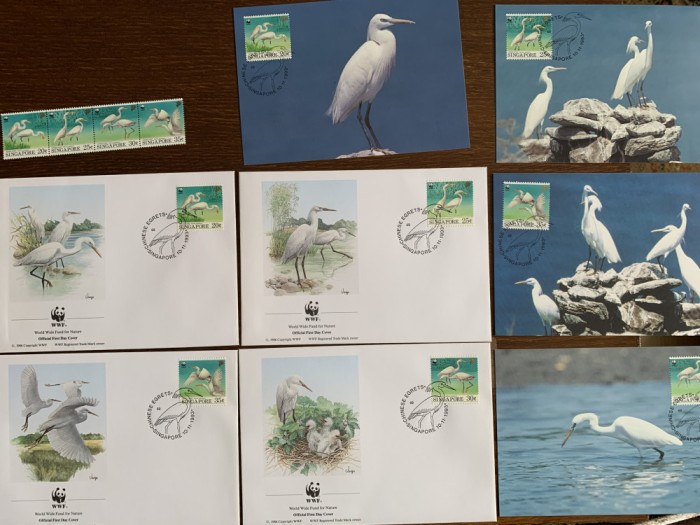 singapore - pasari - serie 4 timbre MNH, 4 FDC, 4 maxime, fauna wwf
