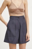 Forte Forte pantaloni scurti femei, culoarea albastru marin, neted, high waist, 13577.my pants