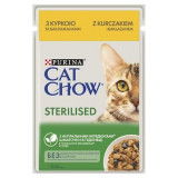 Cumpara ieftin PURINA CAT CHOW Sterilised, bucati cu pui si vinete in sos, 85 g