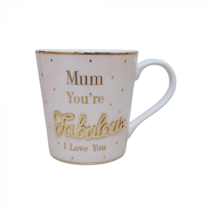 Cana, Lesser &amp; Pavey, roz si auriu, ceramica, 310 ml, mesaj Mum you`re Fabulous I love you