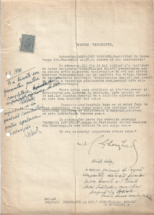 A3514N Alexandru Gherghel, semnătură olografă, 1947