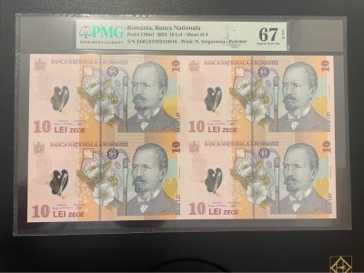 Romania coala 4 X 10 lei 2024 BNR pick 119m1 pmg 67 foto