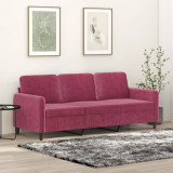 Gossi canapea cu 3 locuri, rosu vin, 180 cm, material catifea