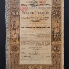 Obligatiune 1000 lei aur 1898 orasul București , titlu , actiuni , actiune