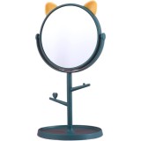 Cumpara ieftin Oglinda cosmetica cu picior, verde portocaliu, rotire 360 , suport bijuterii, model urechi, 15 cm diametru, 31 x 14.5 x 15 cm, plastic