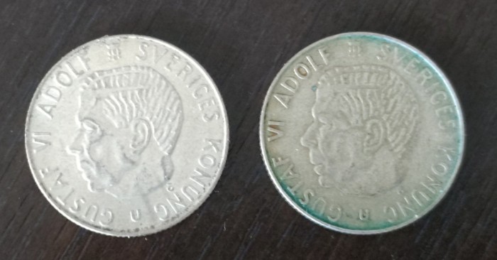 Lot 2 monede Suedia - 1 Krona 1964 si 1965 - Argint
