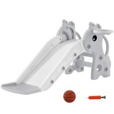 AIYAPLAY Tobogan 3-in-1 pentru Copii, Formă de Girafă, Coș de Baschet, Minge, Gri | Aosom Romania