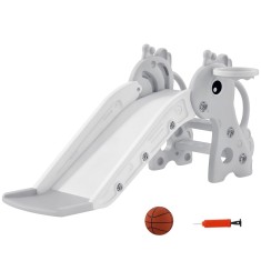 AIYAPLAY Tobogan 3-in-1 pentru Copii, Formă de Girafă, Coș de Baschet, Minge, Gri | Aosom Romania