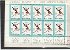 ROMANIA 1967 LP 657 b J.O. DE IARNA GRENOBLE SET COLI MICI DE 10 TIMBRE+5 VINIETE STARE MNH NESTAMPILAT