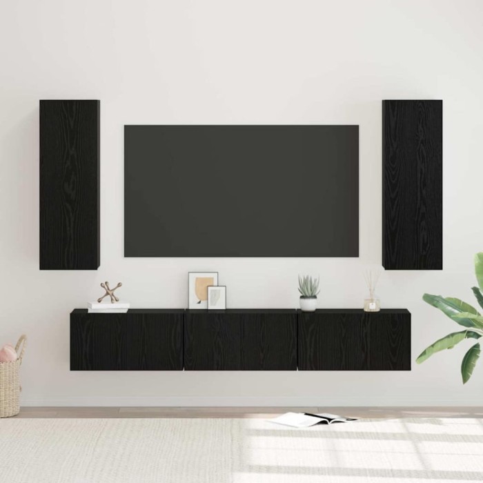 vidaXL Set comodă TV 5 pcs Stejar negru Mediu 30.5 x 30 x 90 cm